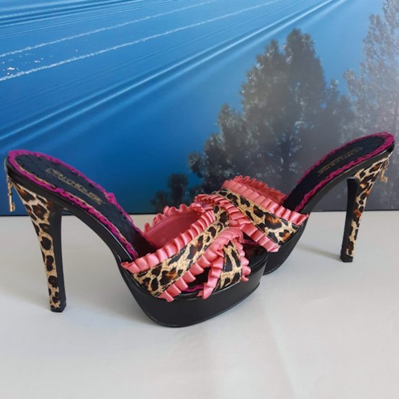 ELLIE Penthouse Ginger Satin Leopard Heels - Picture 3 of 10